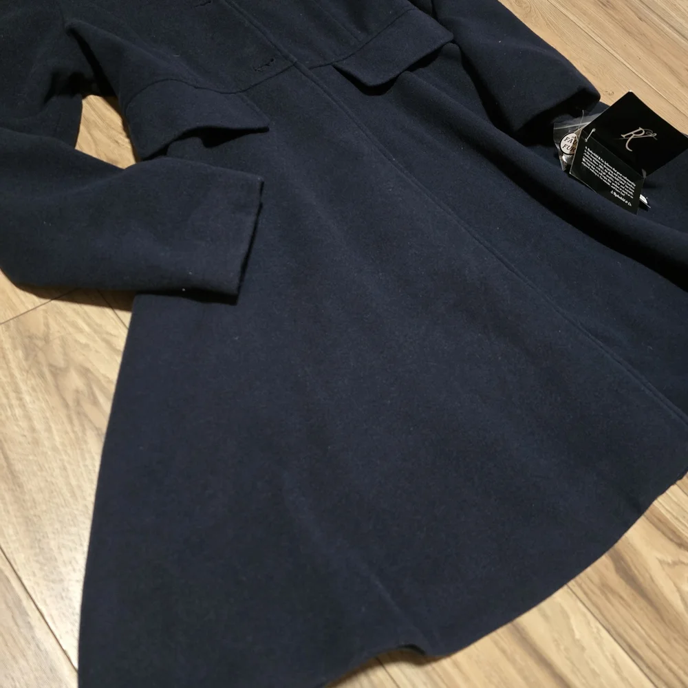 Rothschild Navy Hooded Wool Pea Coat with Faux Fur Trim